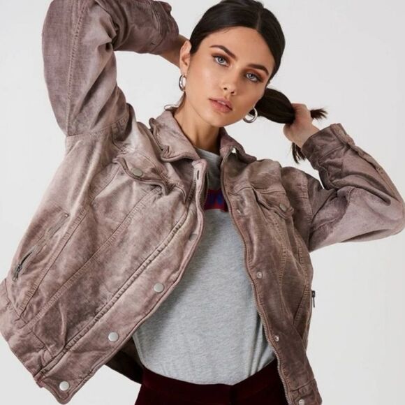 Free People Velvet Trucker Zip Up Snap Button Jacket Mauve XS/S - Picture 2 of 16